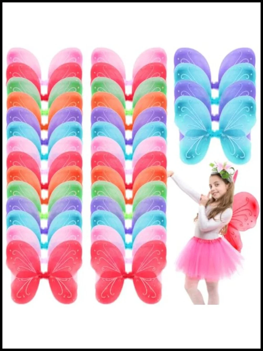 24 Pcs Fairy Wings Butterfly Wings Bulk Princess Costume Accessory for Kids